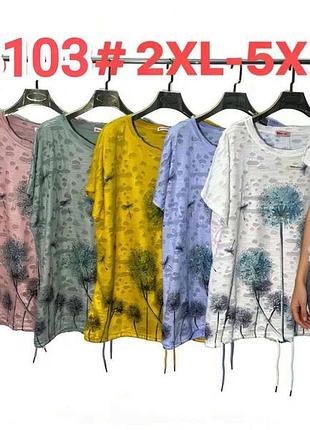 Женская футболка в наличии жовтый ✅№d-8103 ❇️(2xl-5xl) ♻️трикотаж ✅ длина 70см 450-00