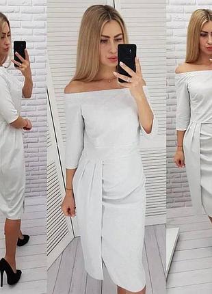 Элегантное платье с открытыми плечами, арт. 409, белый