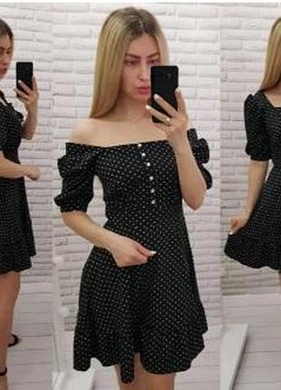 Сукня арт.427 чорний в мілкий горох 46