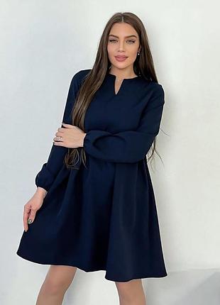 Повседневное короткое женское платье а-силуэта, свободное, темно-синее l