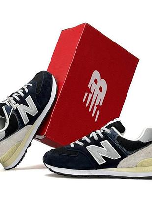 Мужские кроссовки new balance 574 classic navy black синие повседневные нью беленс натуральная замша кожа сетка весна лето 45