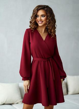 Женское романтическое коктейльное платье на запах, бордовое s
