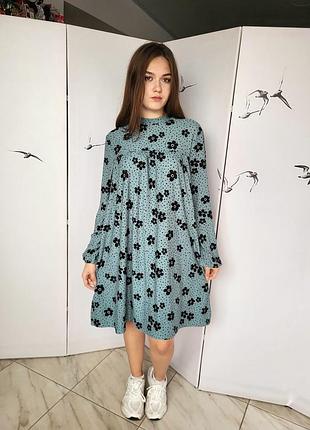 Платье женское свободный крой в цветочки papaya бирюзовое 14217 xl, 48