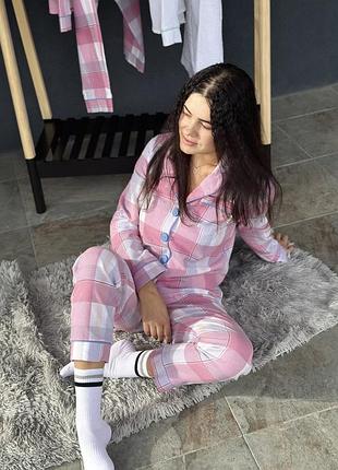 Женская пижама с фланели в клетку, цвет розовый розовый, l-xl