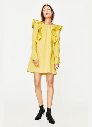 Платье женское однотонное с открытой спинкой zara желтое