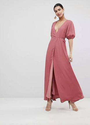 Платье длинное пыльна роза на запах fashion union 44, m