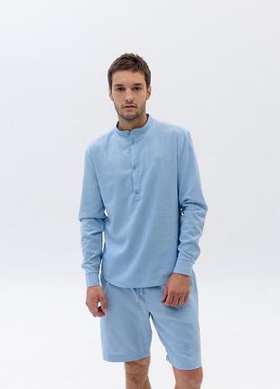 Мужская рубашка calvin klein из льна, рубашка келвин кляйн голубого цвета, мужская рубашка с длинным рукавом