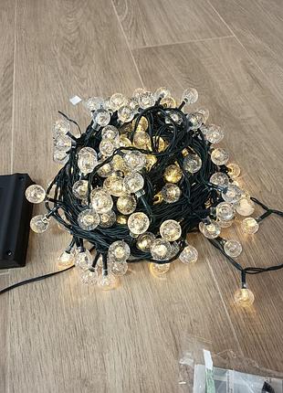 Уличная гирлянда на солнечной батарее, 200 led, теплый свет, защита от влаги