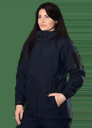 Женская влаго-ветрозащитная тактическая куртка для полиции stalker softshell темно-синяя l