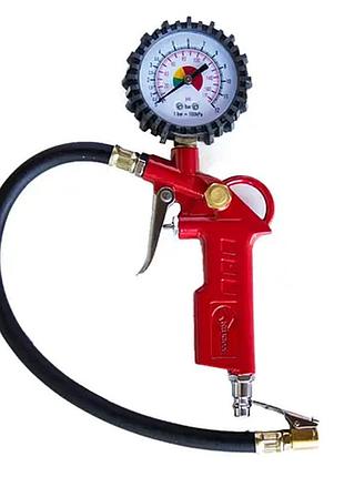 Пистолет для подкачки колес intertool с манометром + шланг спиральный воздушный 5 м 4