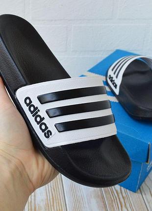 Жіночі чорні з білим гумові шльопанці adidas модні жіночі тапки адідас підошва на піні 40
