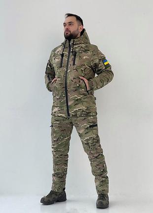 Тактический костюм мультикам утепленный с флисом, зимняя военная форма xl