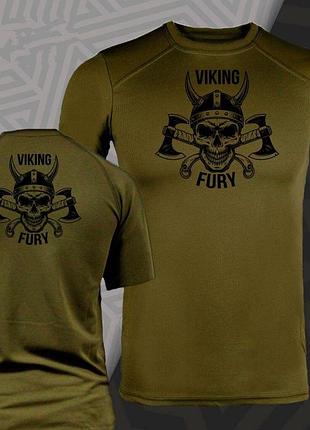 Футболка всу "viking fury" | тактическая футболка для военных | кулмакс или хлопок на выбор m, хаки, coolmax