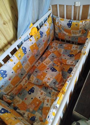 Комплект в детскую кроветочку, бортики, одеяло, подушка, бельё