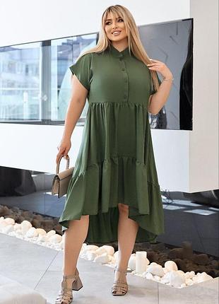 Жіноча сукня oversize solinna із софту великих розмірів 46–60, літня сукня вільного крою li-5908 хакі, 46-48