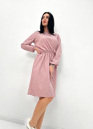 Женское платье в горошек с длинными рукавом 50/52, фрезовый
