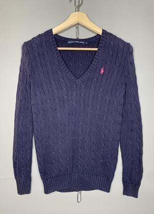 Жіночий бавовняний светр ralph lauren sport оригінал синій в косичку розмір m