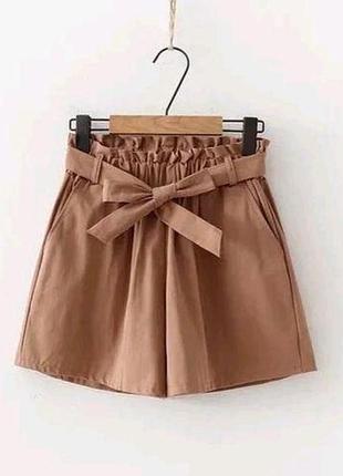 Женские летние стильные модные молодёжные хлопковые шорты р.42 темно-бежевый (кэмел) 48