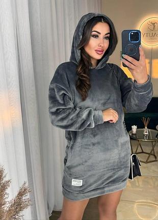 Жіноче тепле плаття-туніка oversize графіт, 42/46