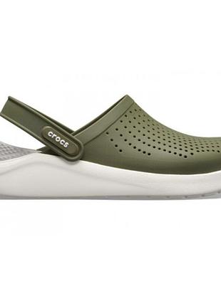 Crocs literide clog army green, кроксы лайтрайд хаки с белой подошвой мужские оригинал + коробка m6/w8