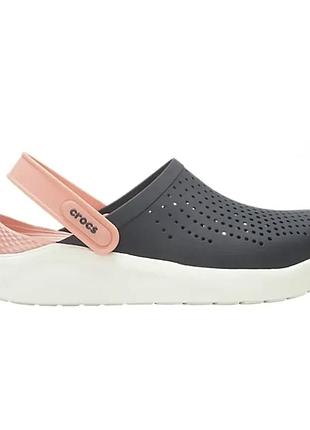 Crocs literide clog navy melon, крокси лайтрайд темно сині з білою підошвою жіночі оригінал + коробка m8/w10