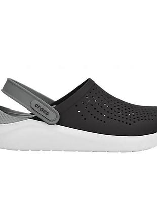 Crocs literide clog black smoke, кроксы лайтрайд черные с белой подошвой мужские оригинал + коробка m11/w13