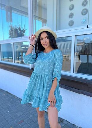 Воздушное платье софт в горошек мята, 48-50