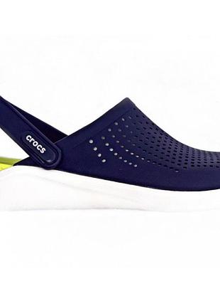 Crocs literide clog navy citrus, кроксы лайтрайд темно синие с белой подошвой женские оригинал + коробка m8/w10