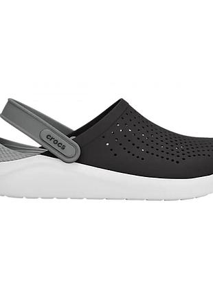 Crocs literide clog black smoke, кроксы лайтрайд черные с белой подошвой мужские оригинал + коробка