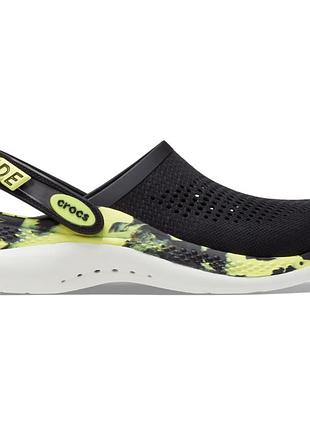 Crocs literide 360 marbled clog black citrus, кроксы лайтрайд 360 черные мужские женские оригинал + коробка m8/w10