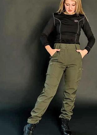 Женские тактические штаны softshell на флисе олива 44