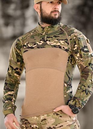 Тактическая рубашка убакс assault multicam/ боевая армейская рубашка с липучками и карманами/ летняя кофта лонгслив для военных