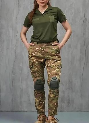 Женские камуфляжные штаны/ тактические женские штаны военные/ армейские штаны с наколенниками женские/ пиксель