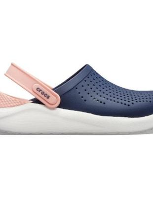 Crocs literide clog original navy melon женские, кроксы лайтрайд темно синие с белой подошвкой женские