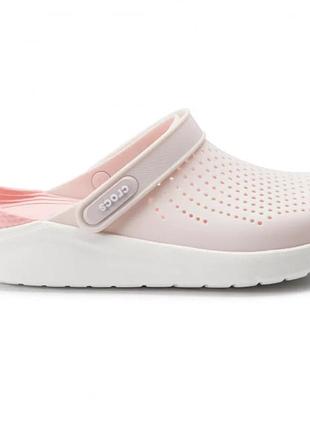 Crocs literide clog original powder white женские, кроксы лайтрайд женские пудровые с белой подошвой м8w10