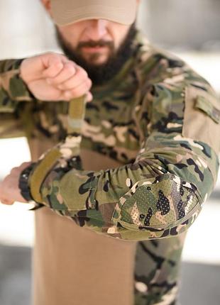 Тактическая рубашка убакс assault multicam/ боевая армейская рубашка с липучками и карманами/ летняя кофта лонгслив для военных