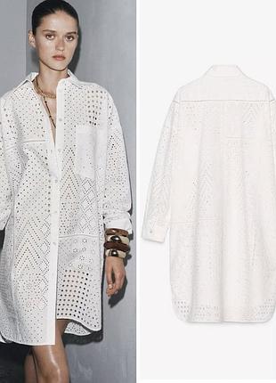 Сорочка zara вишивка шиття туніка білосніжна