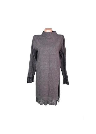 Б/в в ідеальному стані жіноча сукня туніка з гипюром l/xl темно сірий sweet miss