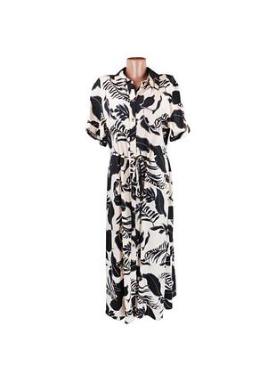 Женское макси платье-рубашка на пуговицах l/xl чёрно-белое primark