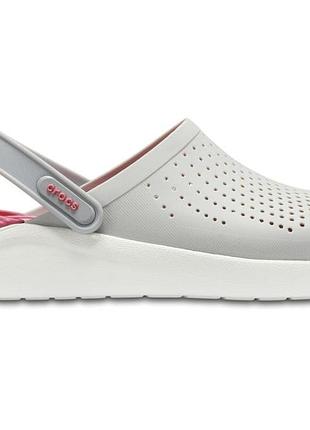 Crocs literide clog original pearl white жіночі, крокси лайтрайд оригінал сірі з білою рожевою підошвою m6w8(38-39)