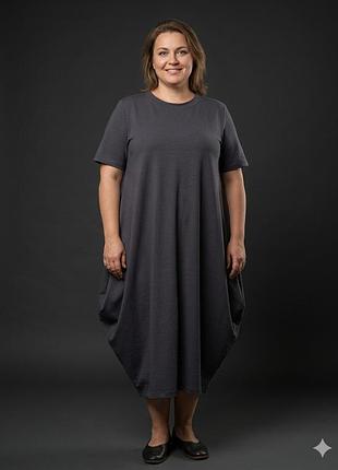 Платье женское бохо летнее трикотажное повседневное серый 46