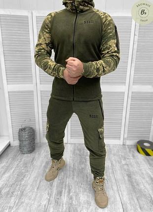 Флисовый костюм пиксель 5.11 / тактический костюм кофта + штаны с капюшоном из флиса полар (арт. 13687) s