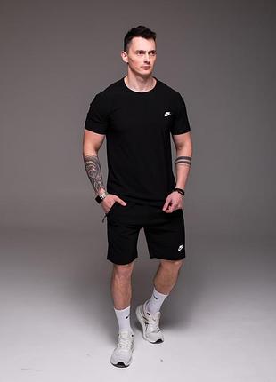 Мужской комплект шорты + футболка nike черный, холодок
