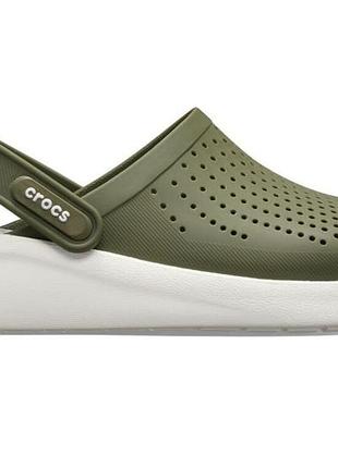 Crocs literide clog original army green мужские, кроксы лайтрайд оригинал хаки с белой серой подошвой
