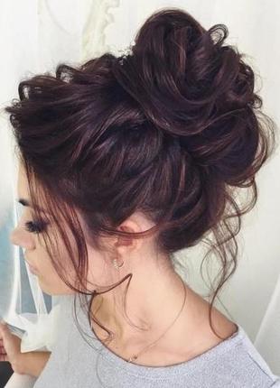 Натуральные волосы трессы каштан шоколад шатен накладные волосы шиньон