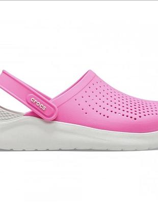 Crocs literide clog original electric pink жіночі, крокси лайтрайд рожеві з білою підошвою оригінал жіночі m6w8(38-39)