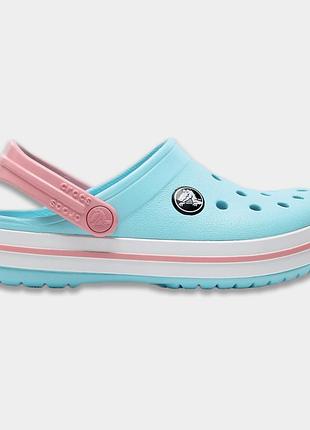 Crocs crocband ice blue white original, крокси крокбенд оригінал блакитні з білою підошвою жіночі з коробкою m7w9(39-40)
