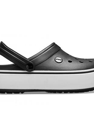 Crocs crocband platform black white оригинал, женские кроксы на платформе черные с белой подошвой с коробкой