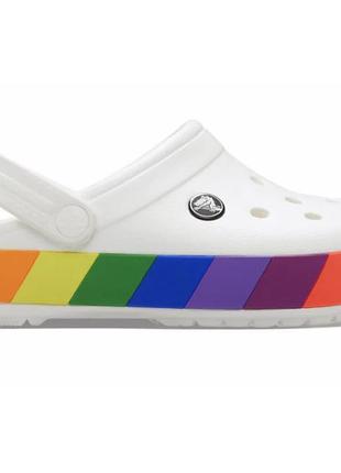 Crocs crocband rainbow block white original жіночі, крокси крекбенд білі з різнобарвною підошвою жіночі m8w10 (40-41)