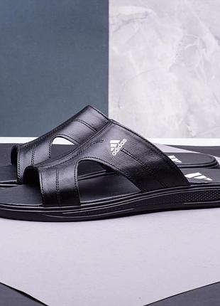 Чоловічі шкіряні літні шльопанці-сланці adidas, чоловічі чорні капці, шльопанці для чоловіків 41